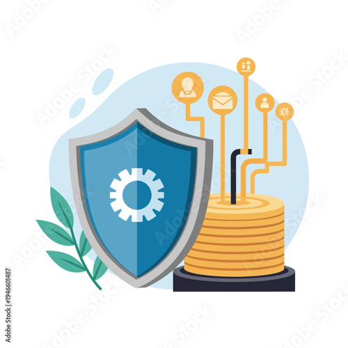 Shield Protecting Stack of Gold Coins.