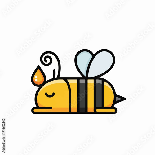 Cartoon Bee Illustration with Honey Drop.