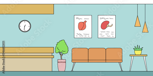 Hospital hall interior graphic color sketch illustration vector