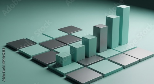 Abstract 3D Bar Chart Growth Concept Teal and Grey Squares Light
