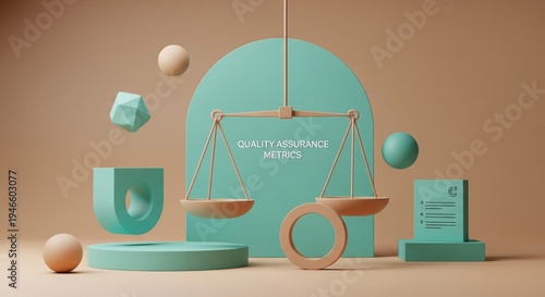 Abstract Balance Scales Concept With Geometric Shapes and Document