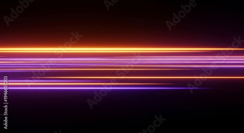 Abstract Glowing Light Streaks in Orange and Purple on Black
