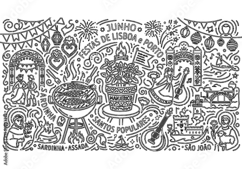 Popular Saints Festival Monoline Background with Sardine and Basil