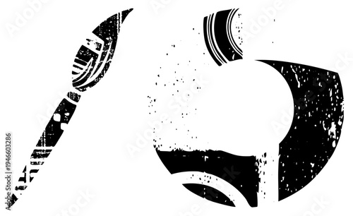 Painter’s brush with textured bristles and paint palette with wells, artistic supplies for work, creative tools for visual, studio essentials, ink and pigment carriers.