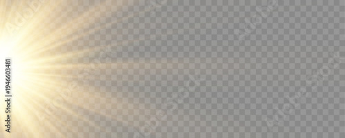 Summer sunrise overlay featuring glowing sun, sparkling lens flare, radiant rays, bright energy, optical highlights, transparent light burst, magical flare, and warm sky.