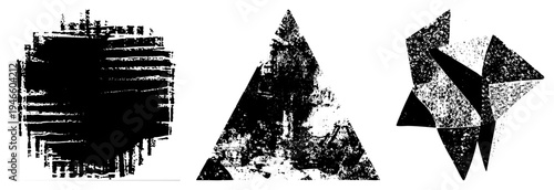 Vector graphic featuring distorted geometric forms with textured, abstract composition, stylized shapes, design, artistic abstraction, graphic art piece.