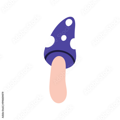 Whimsical mushroom. Spotted cap, fairytale amanita fungus. Fly agaric, plush toy. Spotty poison fungi. Fantasy nature. Flat vector illustration isolated on white background