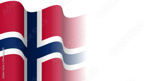 Vector waving Flag of the Kingdom of Norway. Waving Norway flag with empty, blank, copy space on transparent background. Design element for presentation, banner, advertisement, web. Place for text