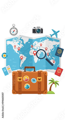 Travel Suitcase with Sticker and Accessories.