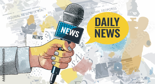 Illustration of hand holding microphone for daily news broadcast eps 10