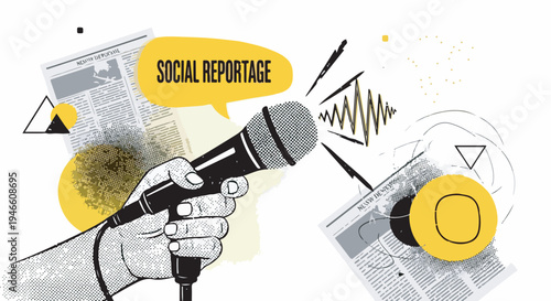 Illustration of hand holding microphone for daily news broadcast eps 10