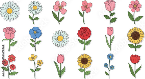Colorful cartoon flowers on white background 5