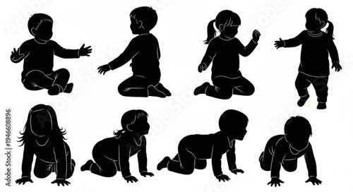 Baby crawling and sitting silhouettes.