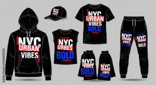 Urban Streetwear Collection - Hoodie, Tee, Tank, Cap, and Joggers.