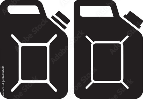 Two black jerrycans with white outlines, representing fuel, liquid storage, and emergency preparedness, Vehicle Accessory, Storage Solution