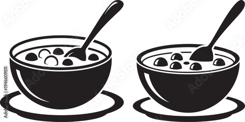 Bowl of berries and spoon icon, healthy breakfast food concept, simple illustration, Berry Bowl, Black And White, Eat Healthy