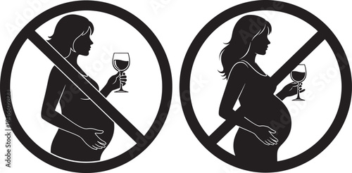 Pregnant woman with wine prohibition sign, no alcohol during pregnancy concept, healthcare warning, Toxic Substance