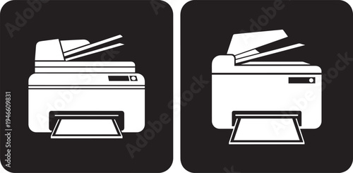 Printer and copier machine icon, office technology equipment, document printing concept, simple outline, Multi Function, Document Processing, Print Icon, Copy Icon