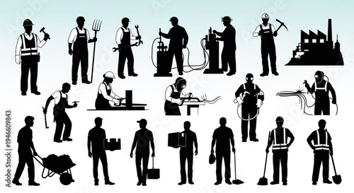 Silhouettes of Various Workers in Different Professions and Industries.