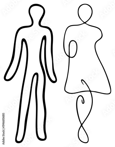 Abstract gender symbols drawn with continuous, stylized human forms, gender, minimalist design, symbolic representation, graphic illustration.