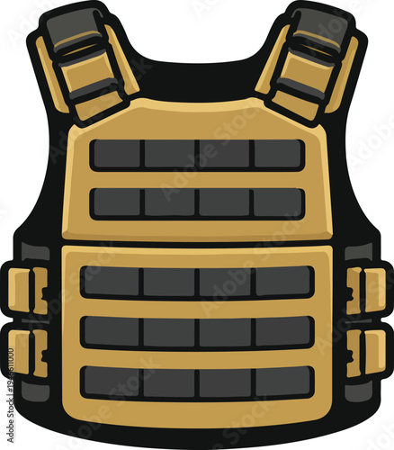 Protective bulletproof vest vector icon isolated on white background. Security armor symbol representing law enforcement, military protection equipment and tactical defense gear.
