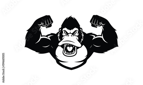 Muscular gorilla duck hybrid monster mascot flexing biceps character