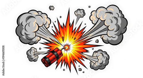 Bomb Explosion With Smoke Clouds.