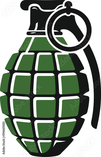 Military hand grenade vector icon isolated on white background. Explosive weapon symbol representing warfare, combat equipment, army operations and tactical military concept.