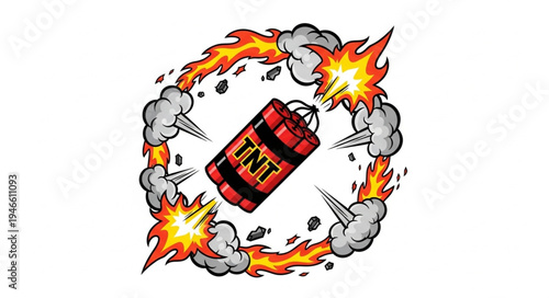 Bomb with explosive fire and smoke.