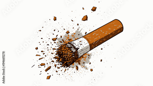 Cigarette Butt Exploding Into Ash And Debris vector illustration