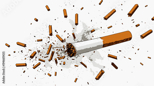 Broken Cigarette Exploding With Tobacco vector illustration