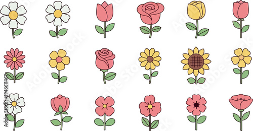 Colorful cartoon flowers tulips roses 1