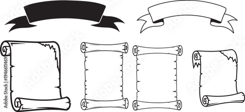 Black and White Banners and Scroll Designs ribbon parchment