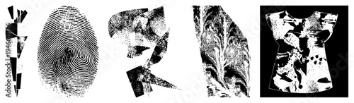 Stylized fragmented letters O and R with halftone textures, abstract typography, graphic design elements, vector letterforms, art.