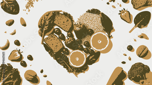 Heart Shape Made of Healthy Foods vector illustration