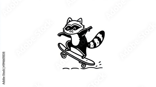 Raccoon rides skateboard in a park