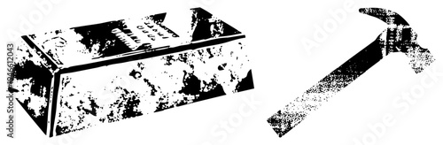 Rustic gold bullion bar with “999.9 FINE GOLD” text, claw hammer with textured grip, isolated tools, mining equipment, flat vector graphic.