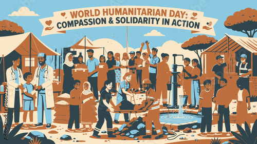 World Humanitarian Day Compassion  Solidarity in Action vector illustration