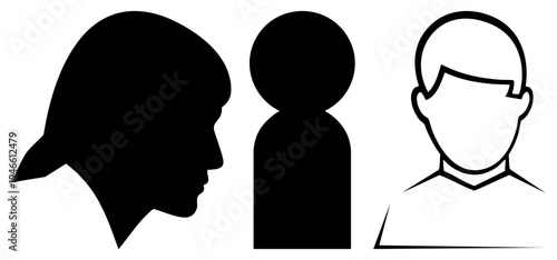 Vector representing people female profile, generic user, male bust minimalist,, flat design for UI, UX, and digital interfaces.