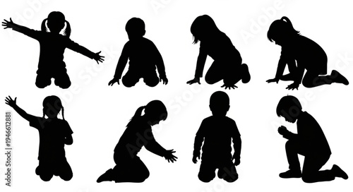 Black silhouettes of children playing.