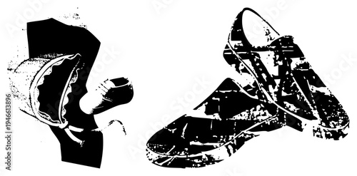 Retro tied with ribbon, paired with classic sandals, fashion accessories, vintage style, graphic silhouette, design.