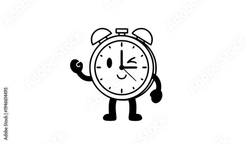 Funny Cartoon Wall Clock with Arms and Legs Kids Character Vector Illustration on White Background