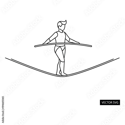 Woman balancing on tightrope with pole balance beam