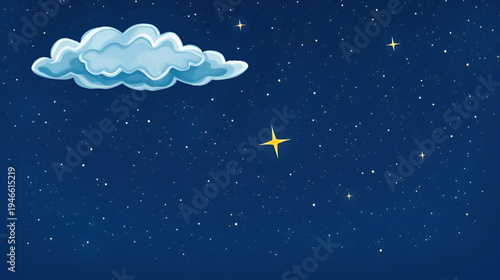 Night sky with cloud and stars. Lodestar. Illustration