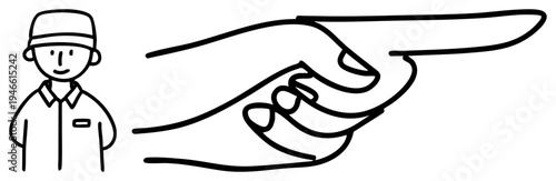 in uniform pointing with hand, service staff gesture, directional indicator, bar attendant, restaurant worker, waiter, customer service.