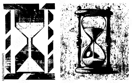 Abstract hourglass with geometric, classic sand timer graphic, vintage timepiece design, vector art, retro stopwatch motif.