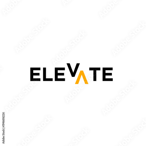 Modern ELEVATE Text Logo with Stylized Orange Upward Chevron Graphic for Business Growth