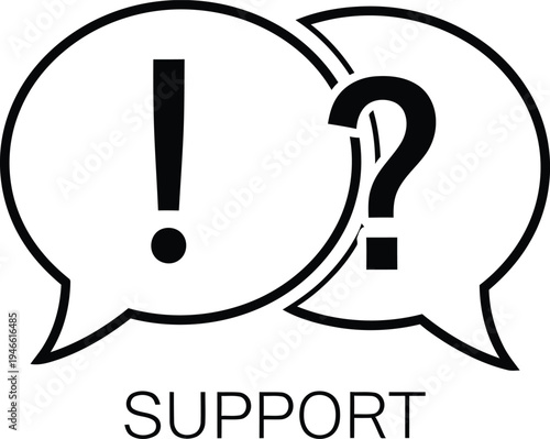 Support chat bubbles with exclamation and question marks