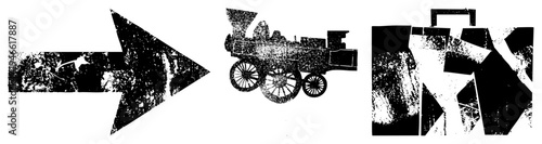 Grunge style locomotive carriage, railway engine silhouette, industrial transport, textured halftone graphic, retro railway motif.