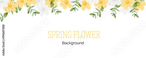 Spring floral in watercolor vector background. Luxury wallpaper design with pink flowers, line art, golden texture.
